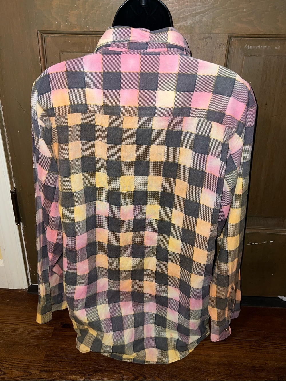 Vintage 90’s Grunge Tie Dye Plaid Button Up Long Sleeve Reworked Shirt Size M - Picture 5 of 9